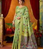 Green khadi cotton saree with elegant jhallar border