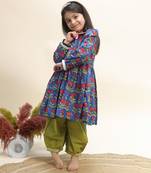 Blue printed cotton kurta set