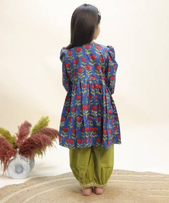 Blue printed cotton kurta set 4