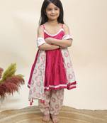 Pink printed cotton kurta set