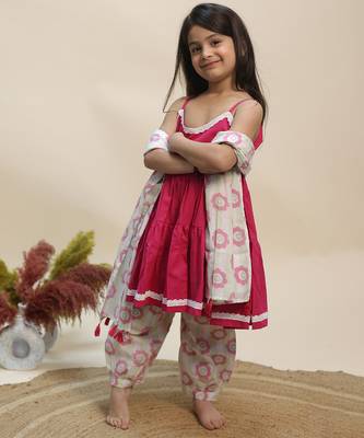 Pink printed cotton kurta set 2
