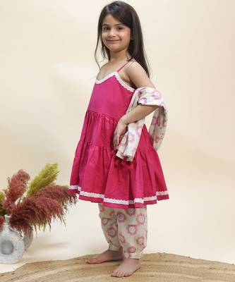 Pink printed cotton kurta set 3