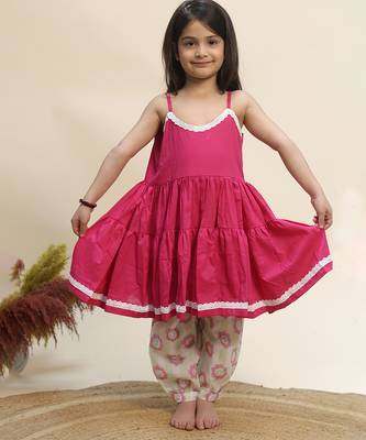 Pink printed cotton kurta set 4