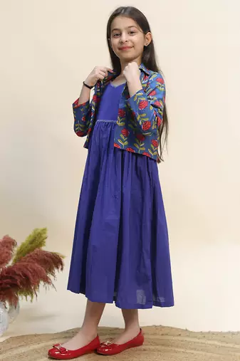 Blue printed cotton dress
