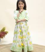 Green printed cotton indo western lehenga set