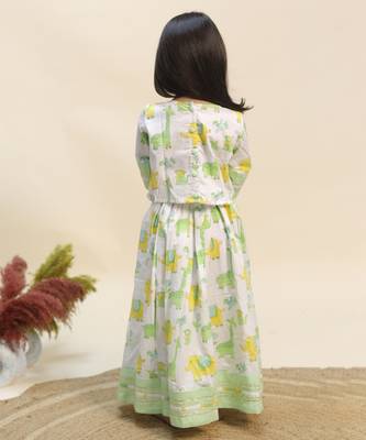 Green printed cotton indo western lehenga set 4
