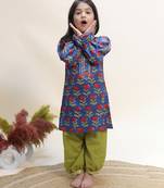Blue printed cotton kurta set