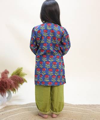 Blue printed cotton kurta set 4