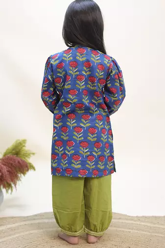 Blue printed cotton kurta set