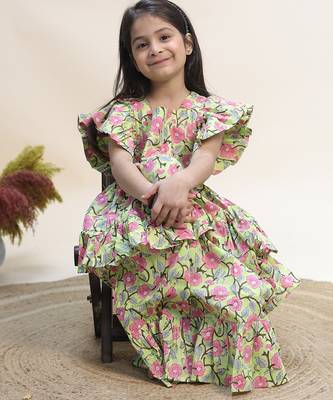 Green printed cotton dress 2