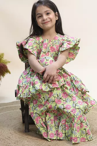 Green printed cotton dress