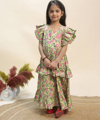 Green printed cotton dress 1