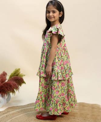 Green printed cotton dress 3