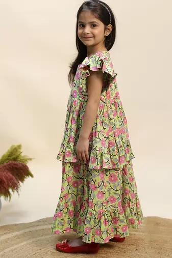 Green printed cotton dress