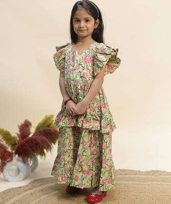 Green printed cotton dress 4