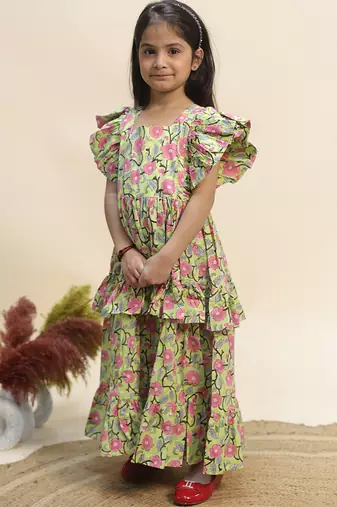 Green printed cotton dress