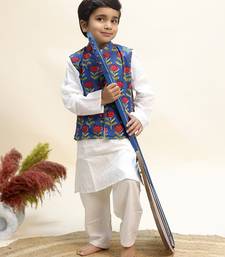 Blue printed cotton kurta jacket set