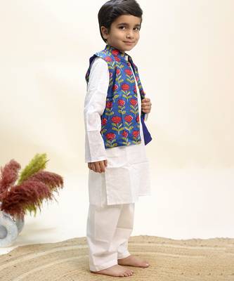 Blue printed cotton kurta jacket set 3
