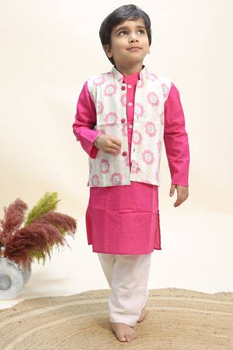 Pink printed cotton kurta jacket set