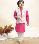 Pink printed cotton kurta jacket set
