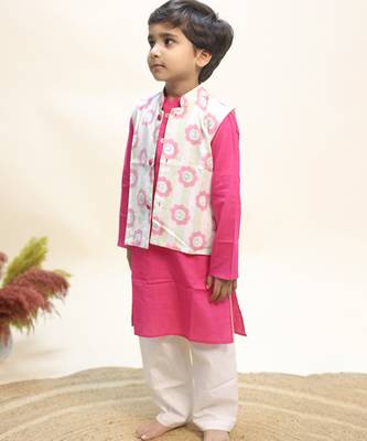 Pink printed cotton kurta jacket set 3