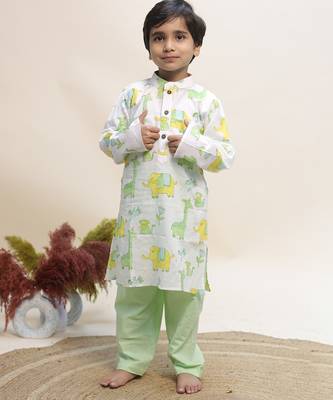 White printed cotton kurta set 1