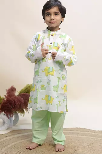 White printed cotton kurta set