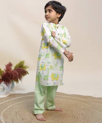 White printed cotton kurta set 2