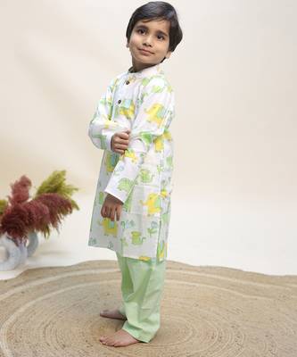 White printed cotton kurta set 3