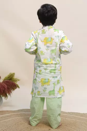 White printed cotton kurta set