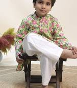 Green printed cotton kurta set
