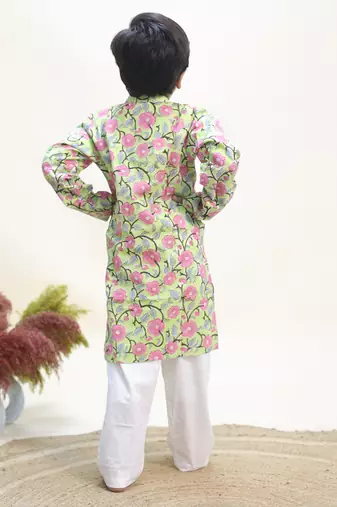 Green printed cotton kurta set