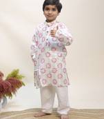White printed cotton kurta set