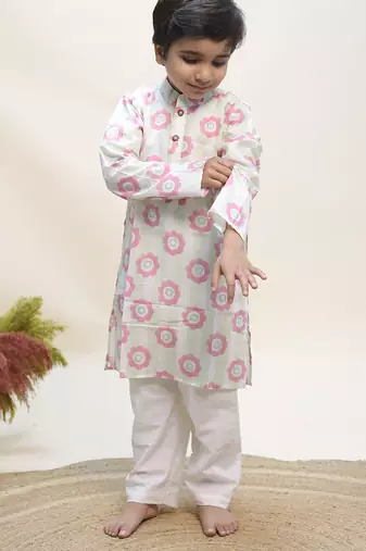 White printed cotton kurta set