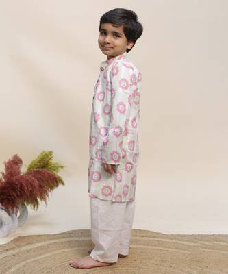 White printed cotton kurta set 3