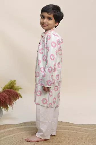 White printed cotton kurta set