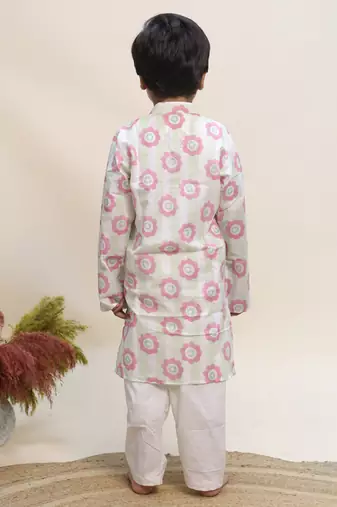 White printed cotton kurta set