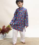 Blue printed cotton kurta set