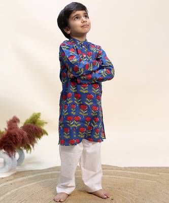 Blue printed cotton kurta set 2