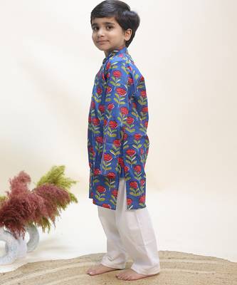 Blue printed cotton kurta set 3