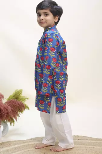 Blue printed cotton kurta set