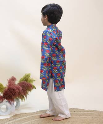 Blue printed cotton kurta set 4