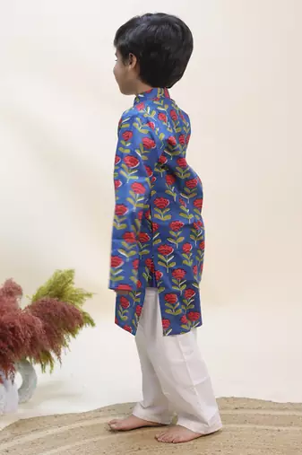 Blue printed cotton kurta set