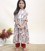 White printed cotton anarkali