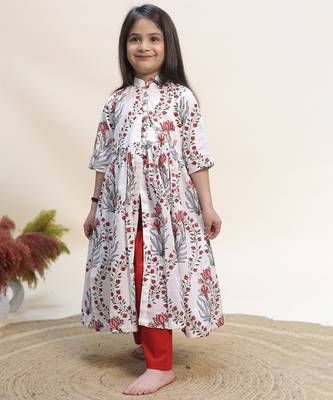 White printed cotton anarkali 2