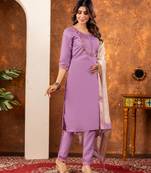 Lavender embroidered marina silk kurta set with dupatta