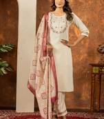 Off white embroidered marina silk kurta set with dupatta