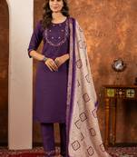 Wine embroidered marina silk kurta set with dupatta
