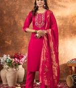 Pink embroidered marina silk kurta set with dupatta