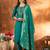 Teal embroidered marina silk kurta set with dupatta